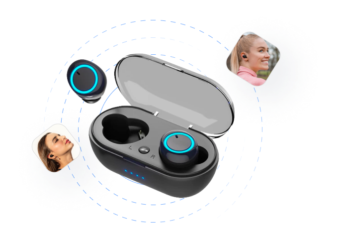 black and blue wireless earbuds