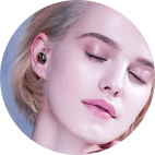 woman using wireless earbud